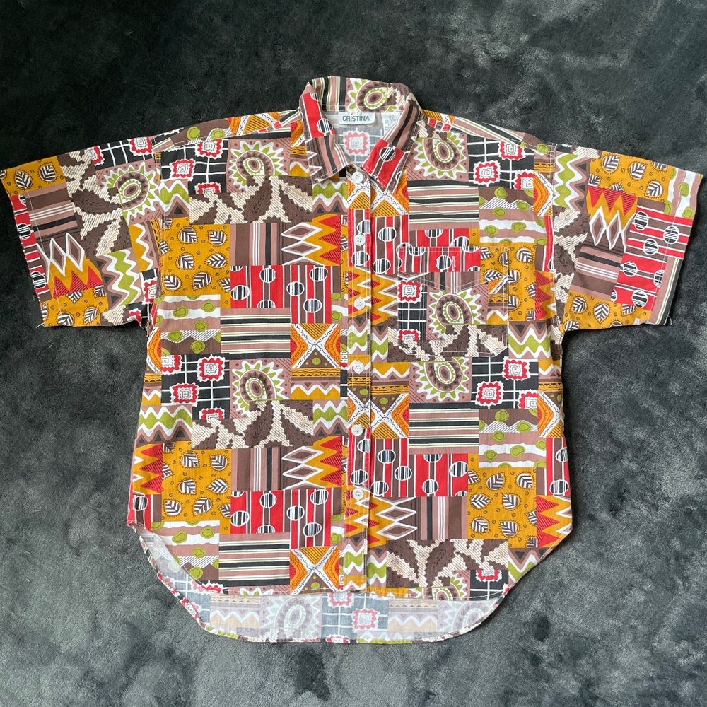 Vintage Abstract Print Button Down